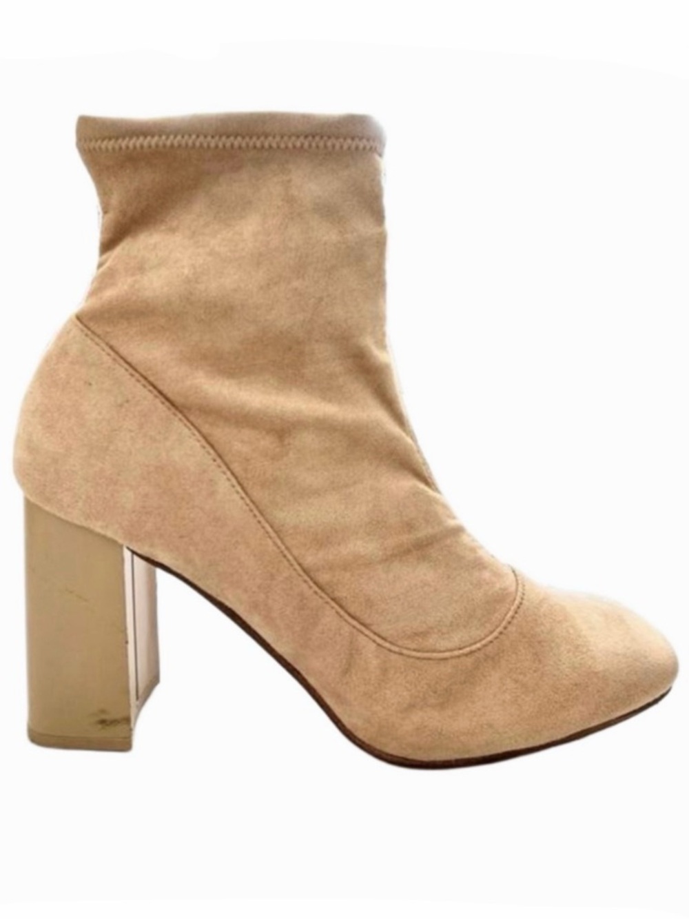 ASOS Beige Size 8 Booties Faux Suede Chunky Heel Zip Rounded Toe